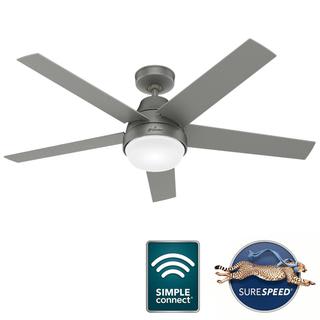 Aerodyne with LED Light 52 inch Ceiling Fans Hunter Matte Silver - Matte Silver 