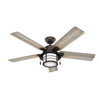 Key Biscayne Outdoor with Light 54 inch Ceiling Fans Hunter Onyx Bengal 