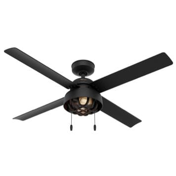 Spring Mill damp-rated ceiling fan for covered outdoor spaces in matte black finish