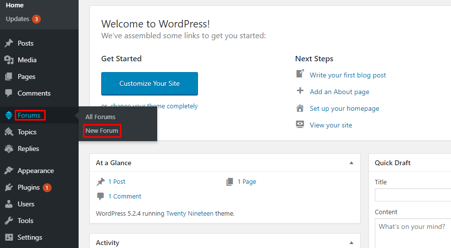 WordPress forum plugin activation