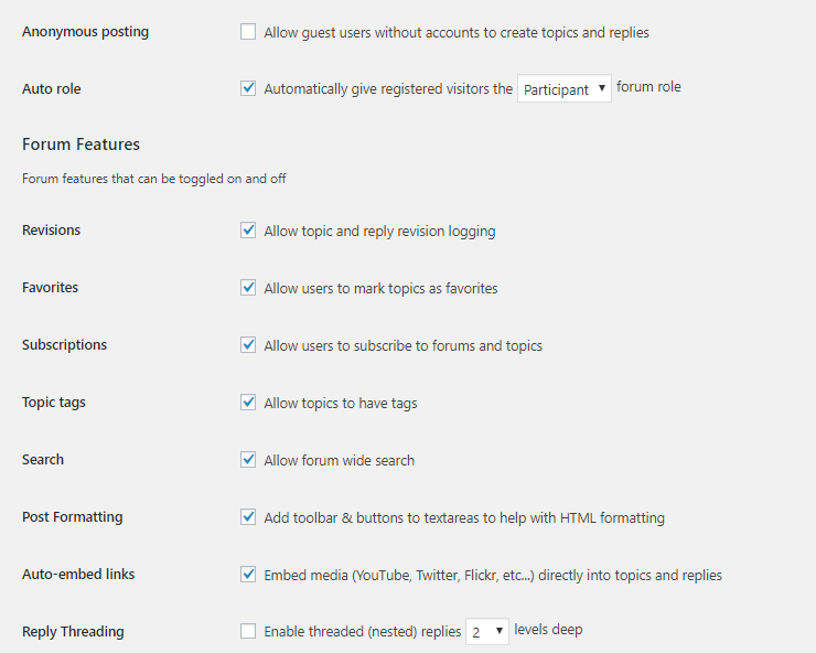 forum settings configuration page